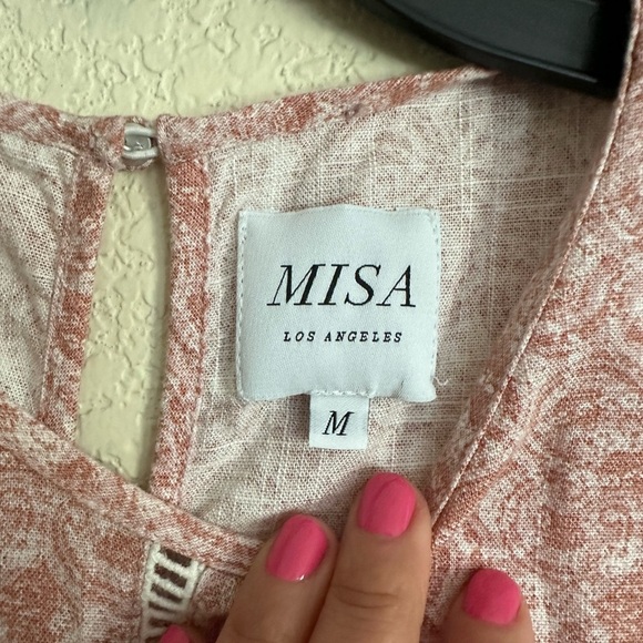 MISA Los Angeles Pink Linen Eyelet Nilu Crop Top in Washed Tile Size Small - Picture 4 of 6